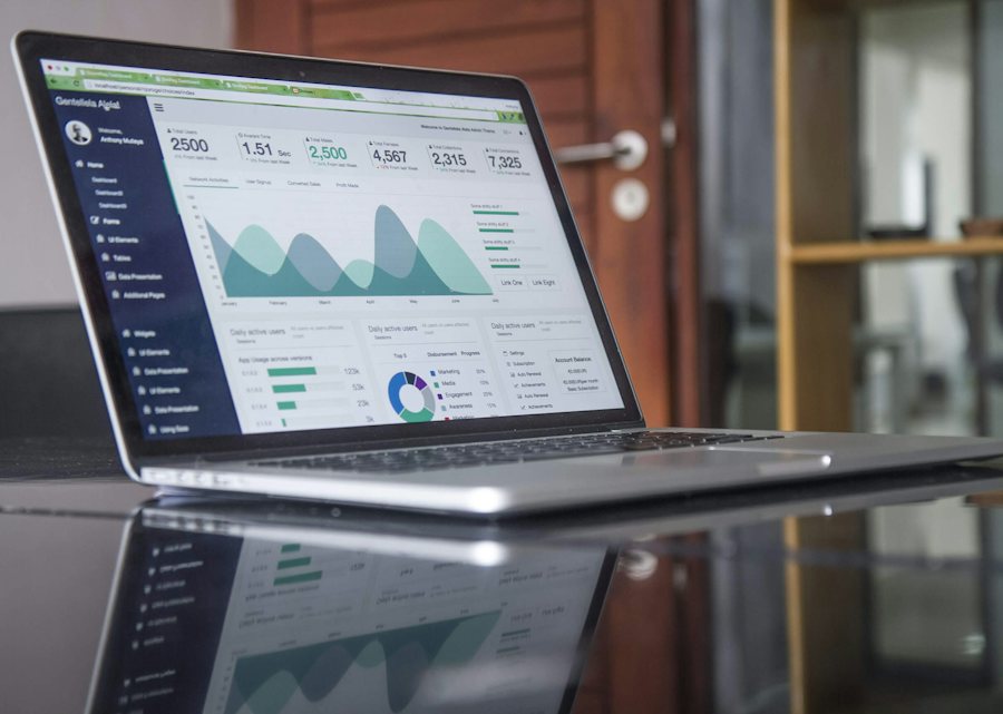 Laptop showing social media marketing results